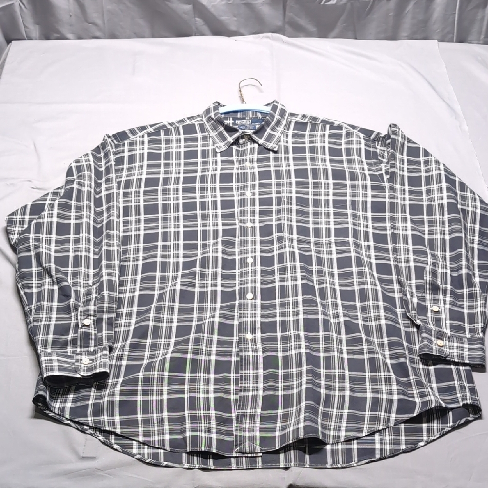 Polo Ralph Lauren Lowell Sport Shirt Men XL Black White Plaid Cotton Long Sleeve
